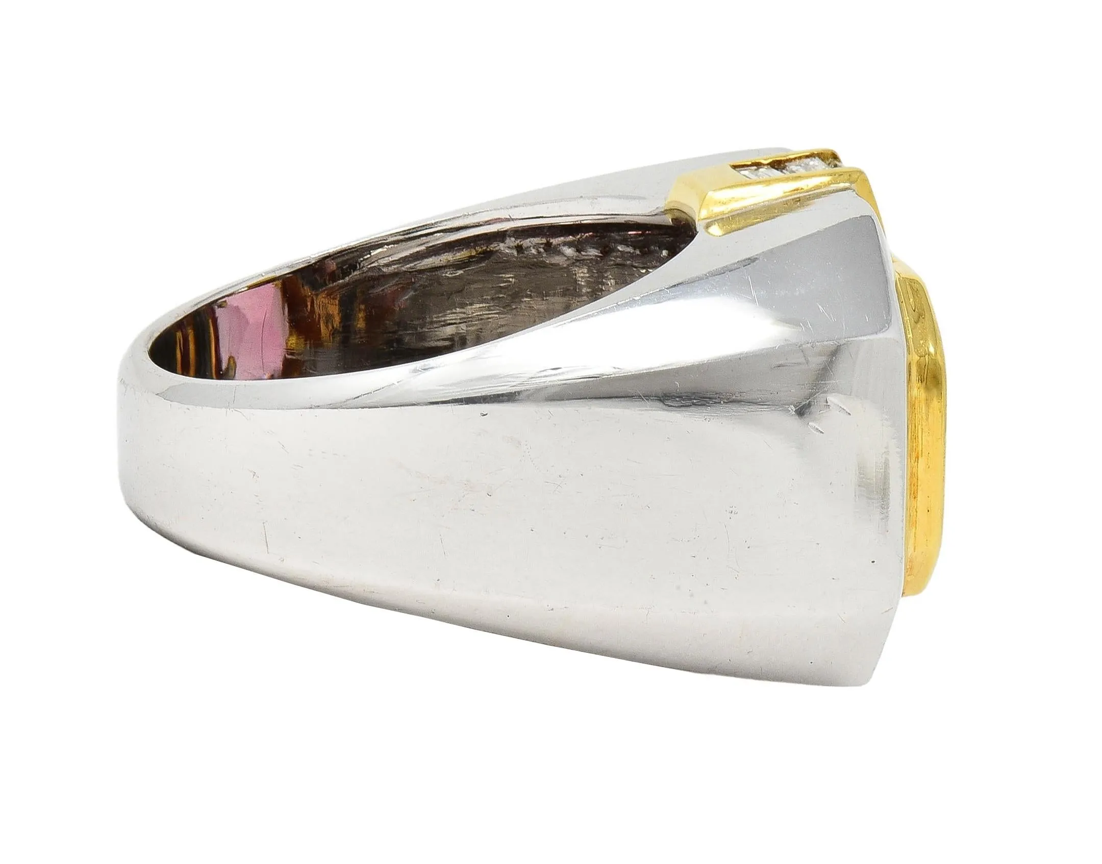 1980's 5.31 CTW Tourmaline Diamond 18 Karat Two-Tone Gold Vintage Unisex Statement Ring