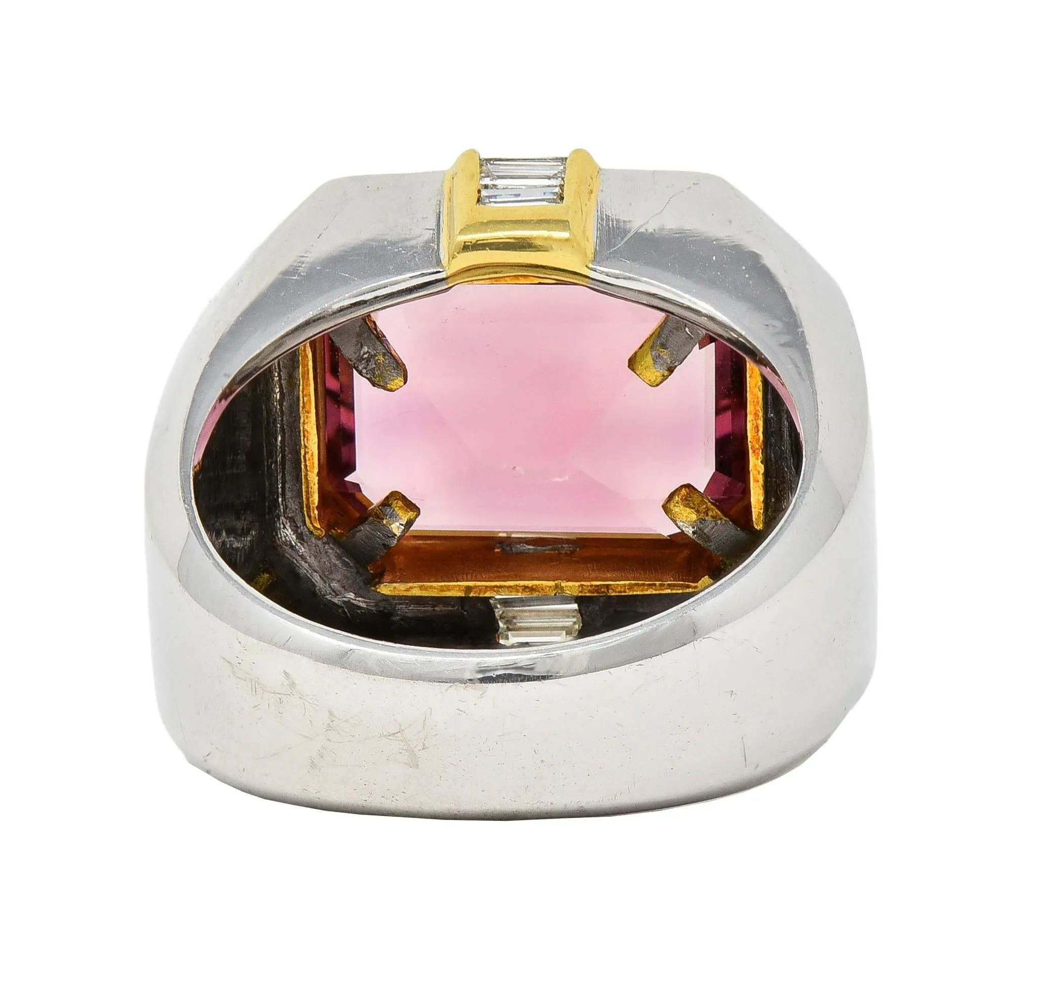 1980's 5.31 CTW Tourmaline Diamond 18 Karat Two-Tone Gold Vintage Unisex Statement Ring