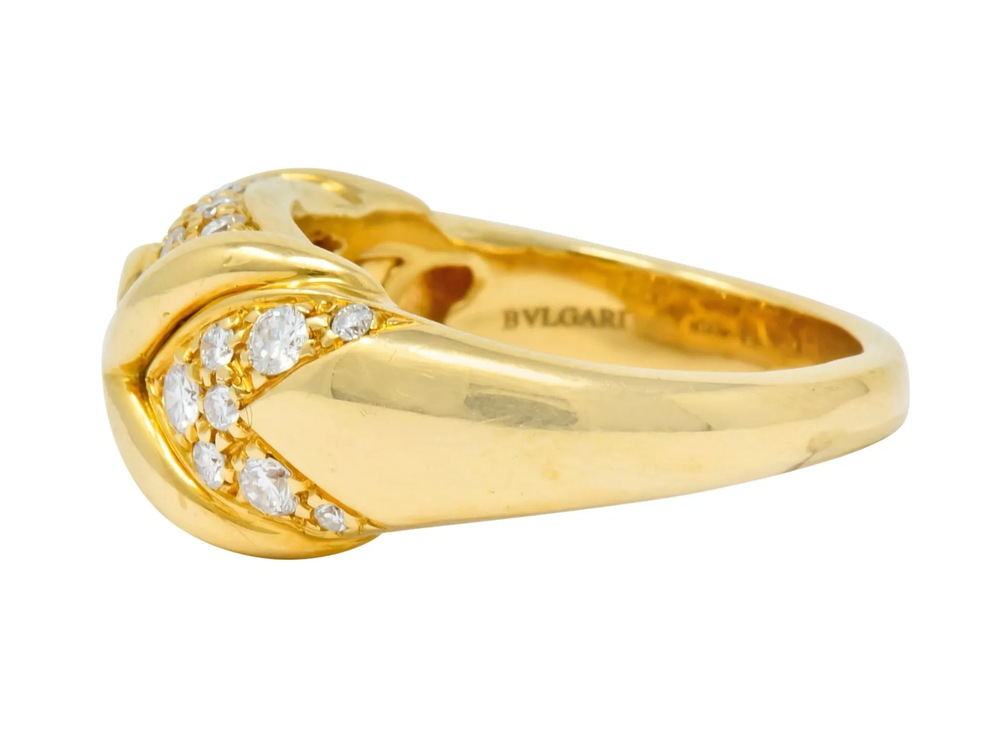 1980's Vintage Bulgari 0.82 CTW Diamond 18 Karat Gold Trika Band Ring