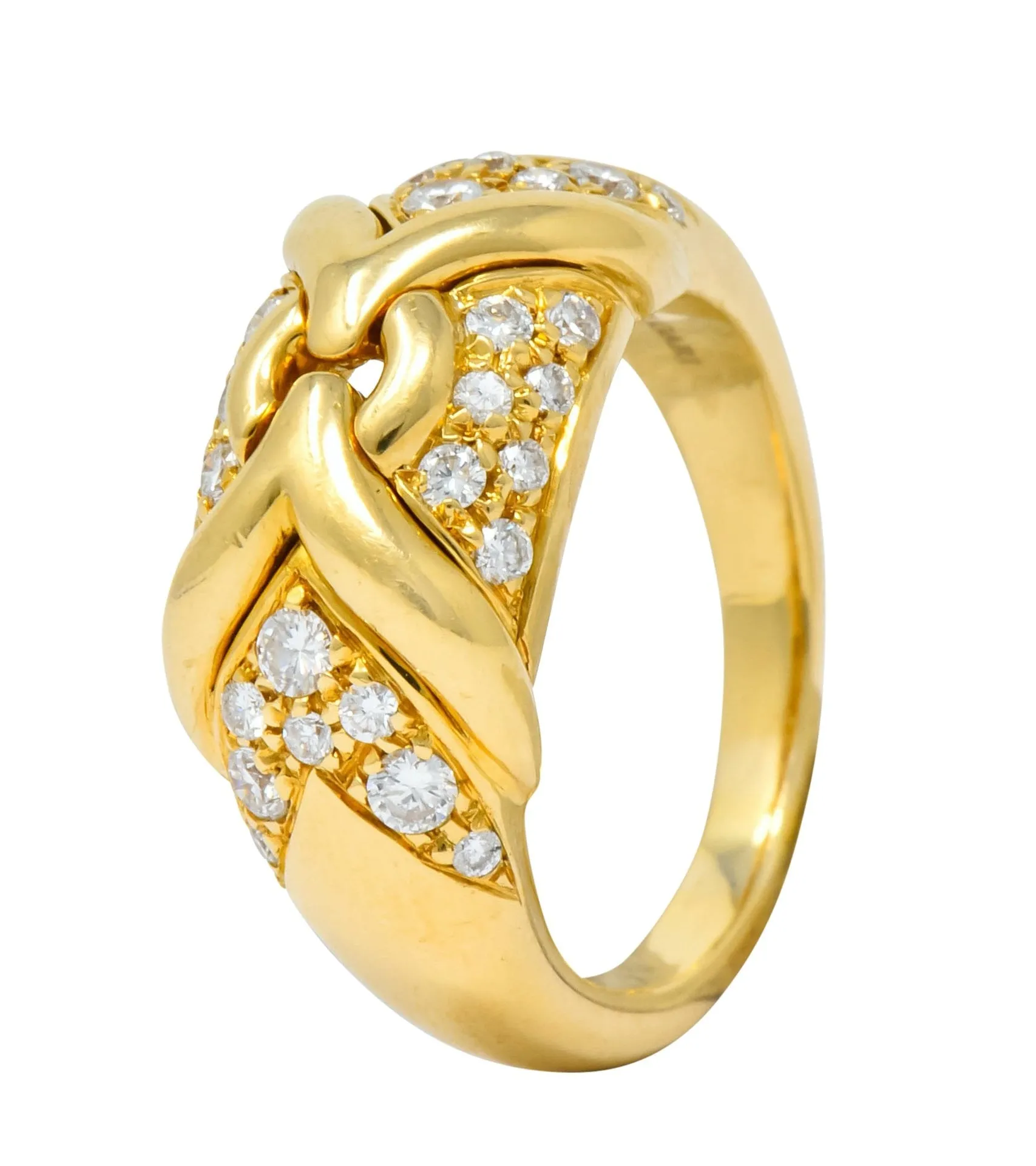 1980's Vintage Bulgari 0.82 CTW Diamond 18 Karat Gold Trika Band Ring