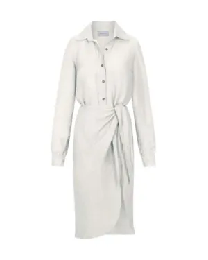 ANEMOS | L.A. Button Down Asymmetric Wrap Midi Dress | White Linen Blend