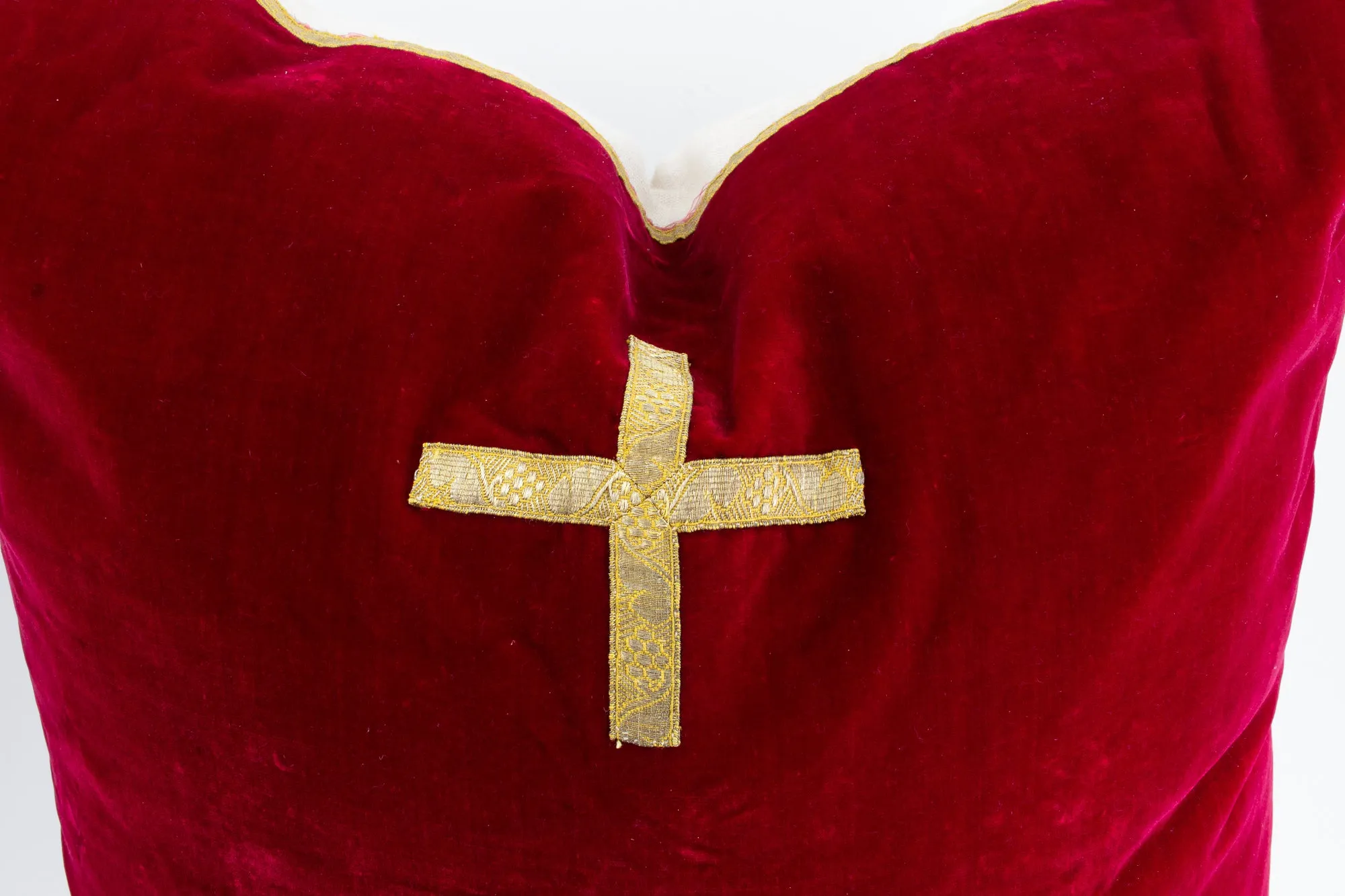 Antique French Religious Textile Fragment Pillow | 20" x 20"