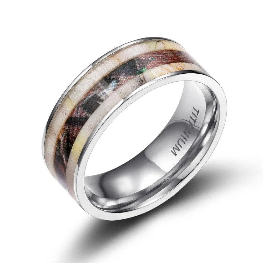 Antler Camouflage Granite Titanium Wedding Band