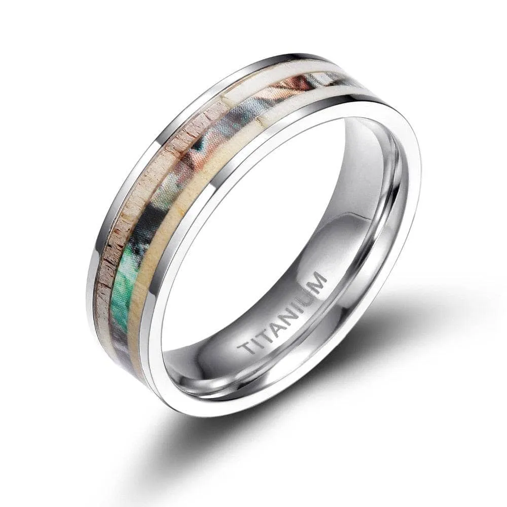 Antler Camouflage Granite Titanium Wedding Band