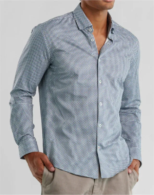 Apex- Light Blue Micro Flower Long Sleeve Shirt