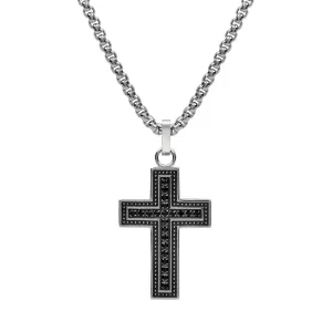 A.R.Z Men's Stone Setting Cross Pendant W/ 28" Chain