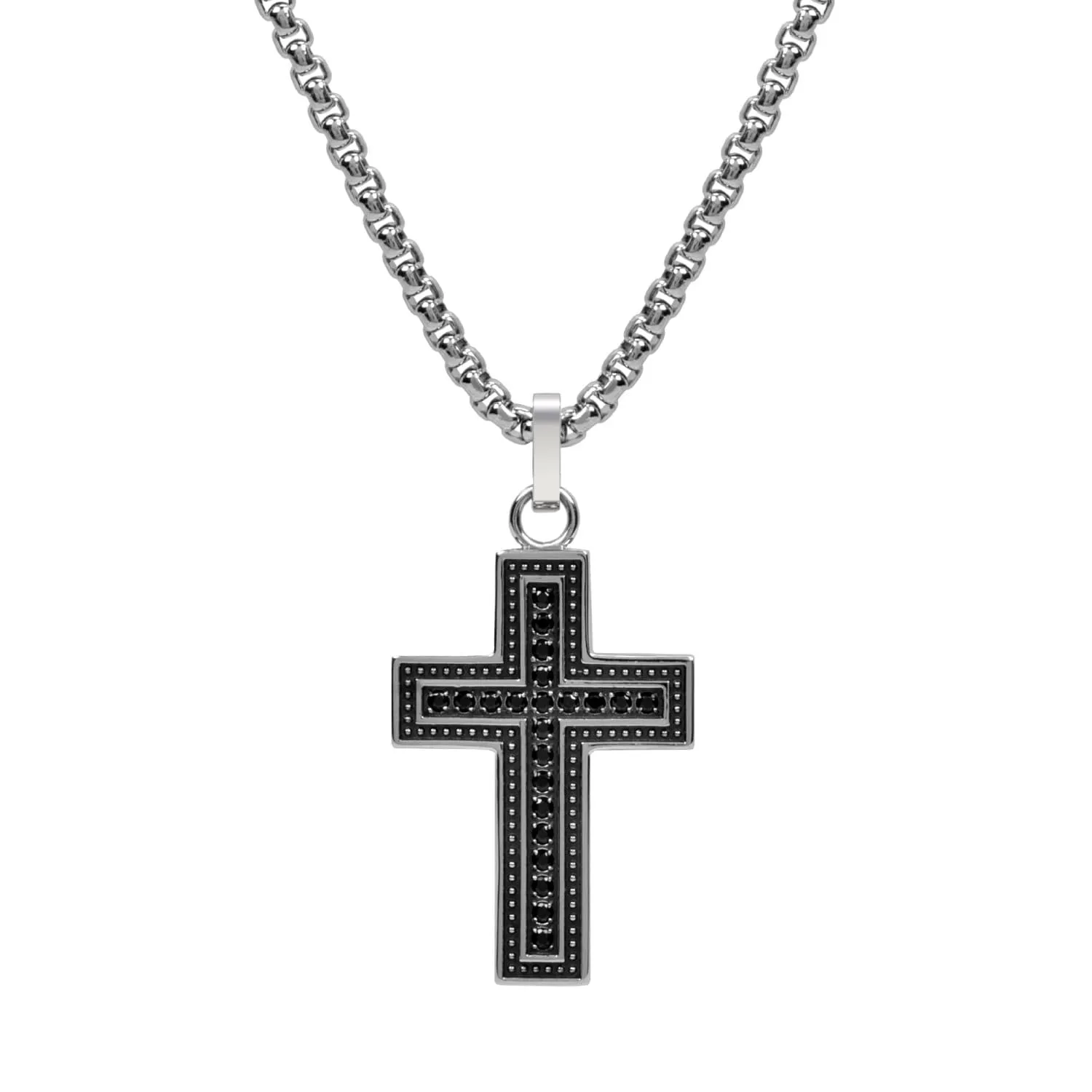 A.R.Z Men's Stone Setting Cross Pendant W/ 28" Chain