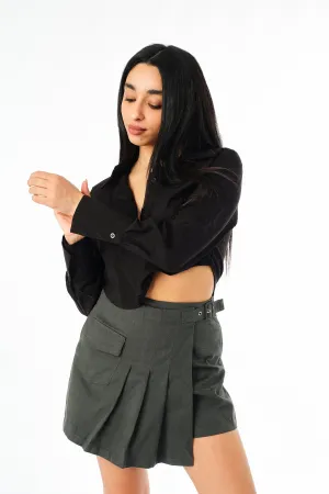 Asymmetric Pleated Pocket Skort