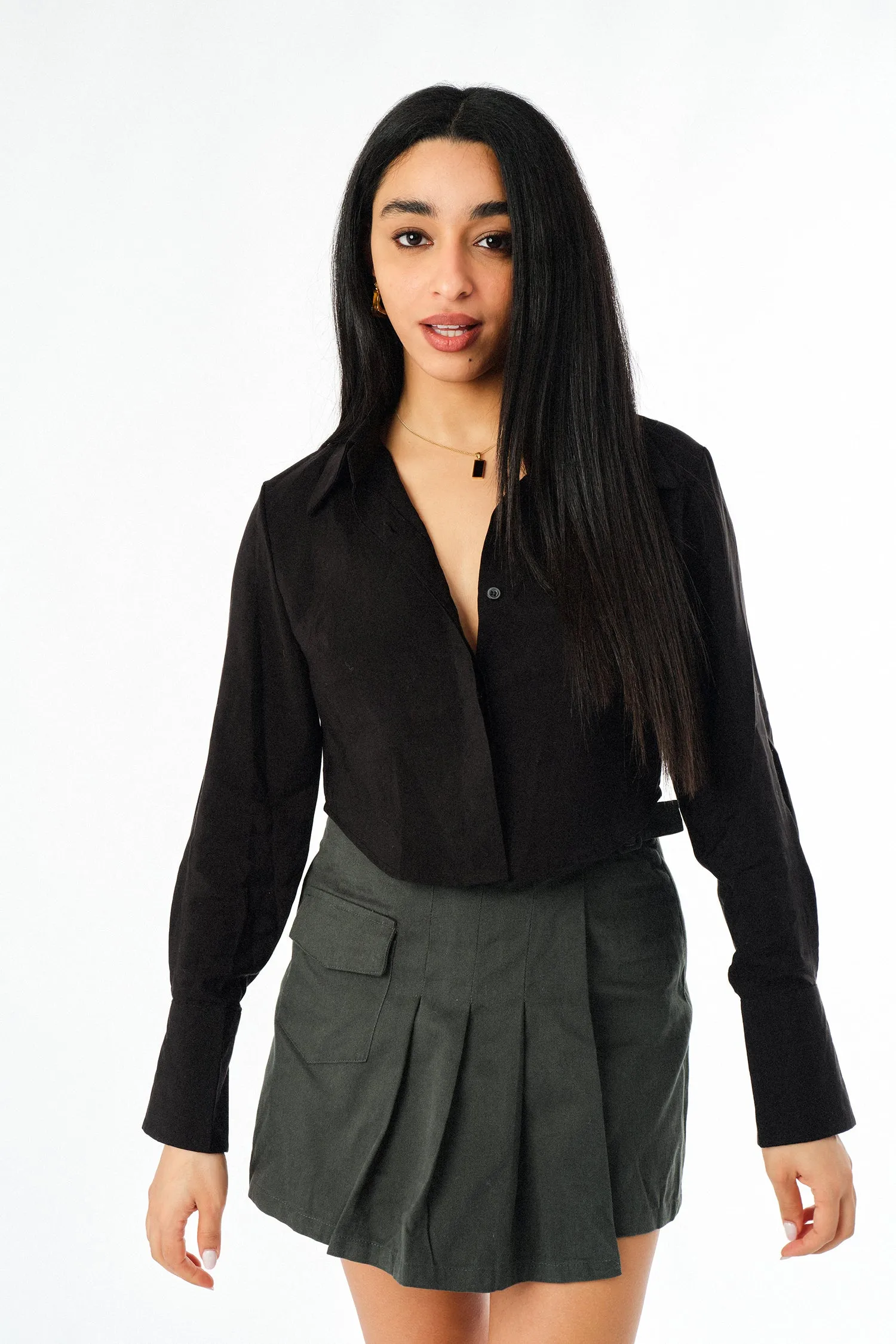 Asymmetric Pleated Pocket Skort
