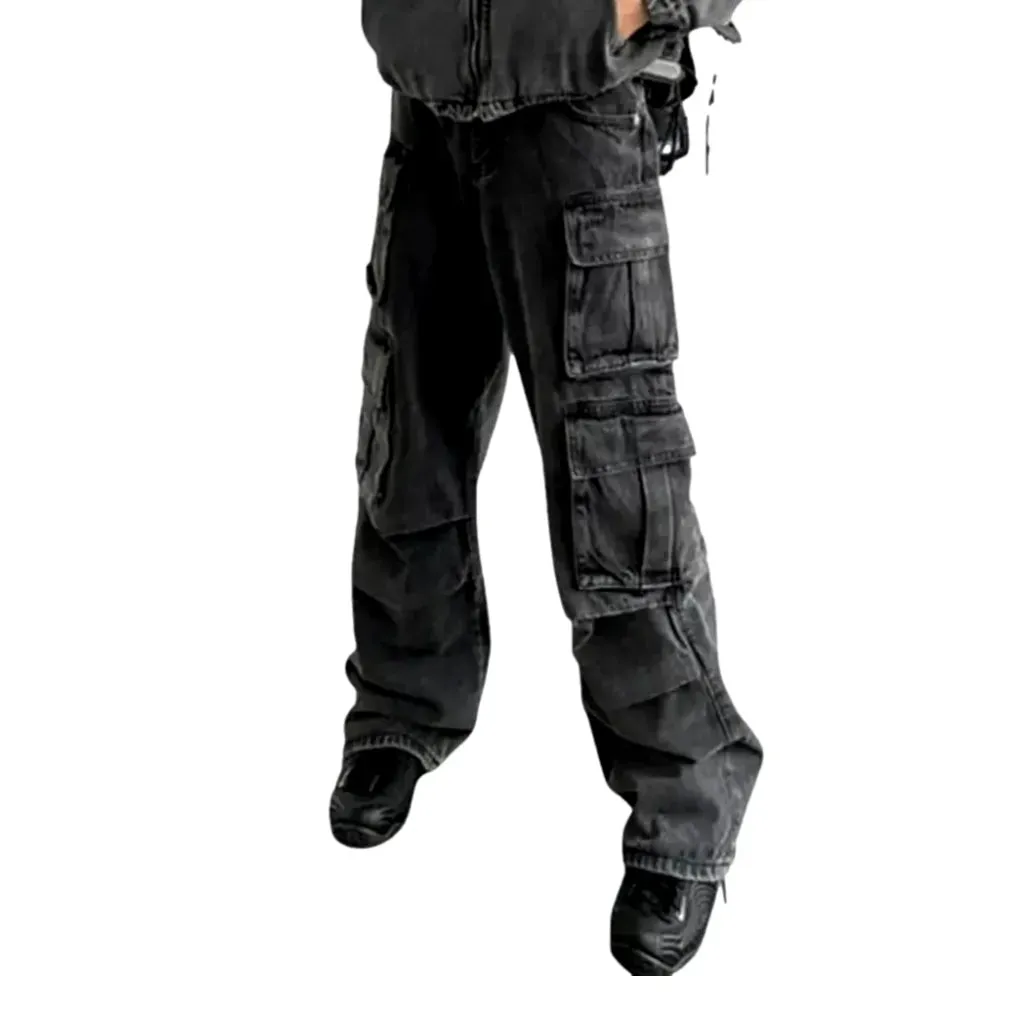Baggy cargo pockets faded jeans for men