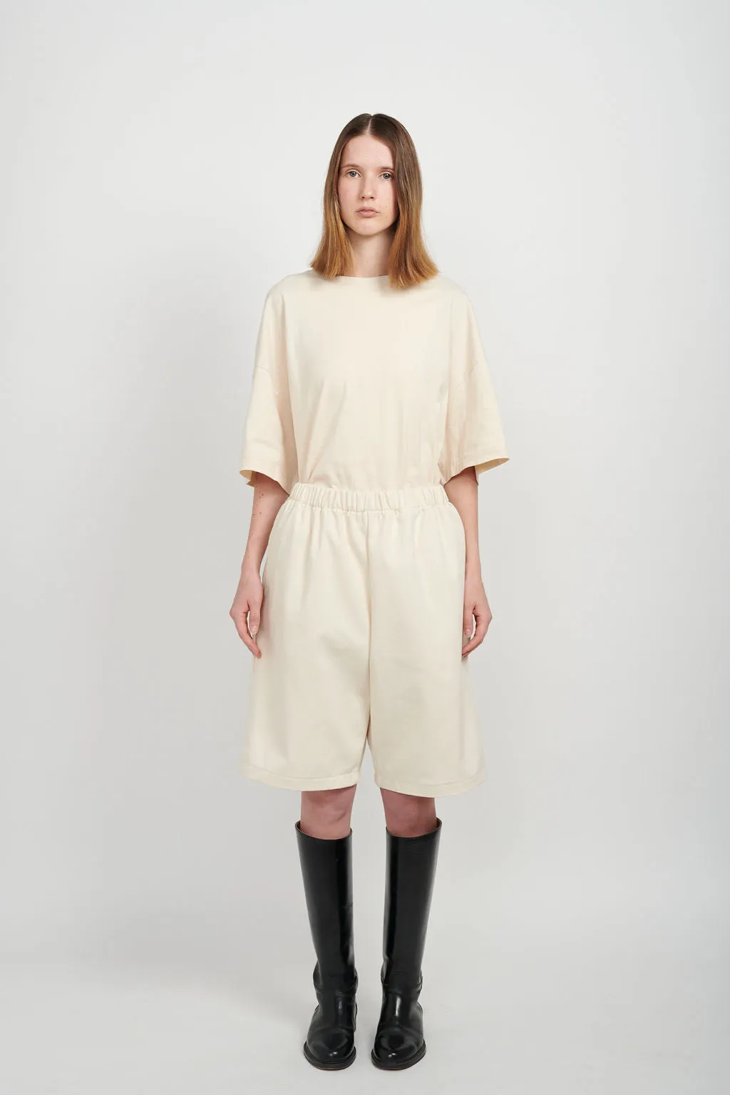 BAGGY DENIM JORTS - CREAM