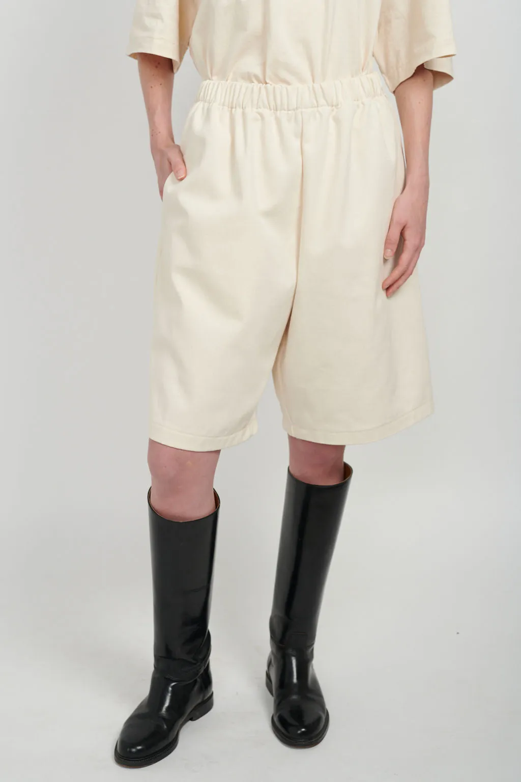BAGGY DENIM JORTS - CREAM