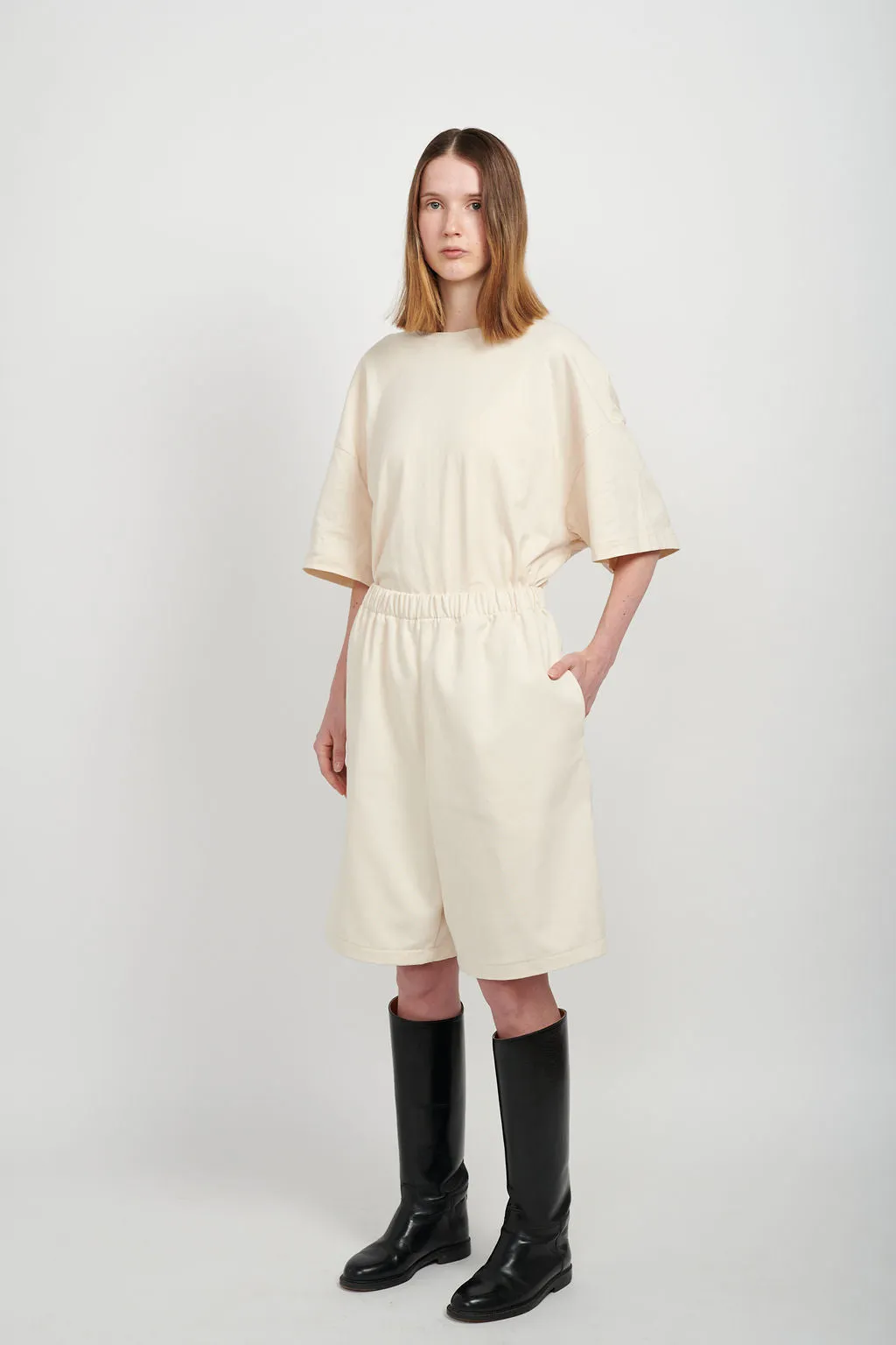 BAGGY DENIM JORTS - CREAM