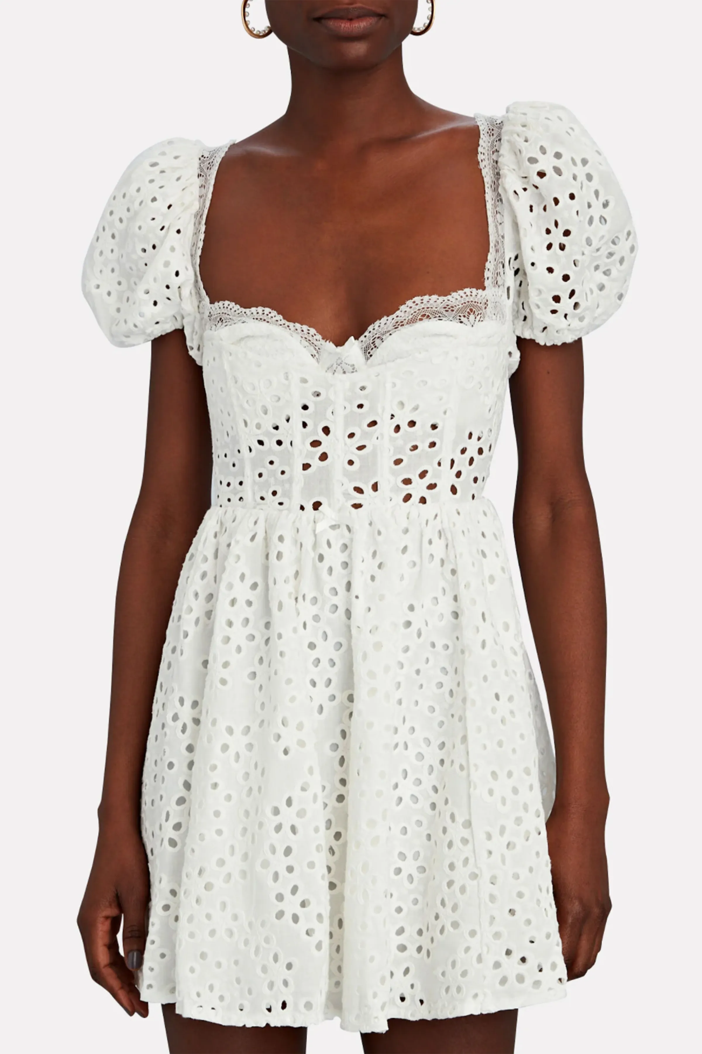 BECCA EYELET LINEN MINI DRESS