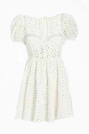 BECCA EYELET LINEN MINI DRESS