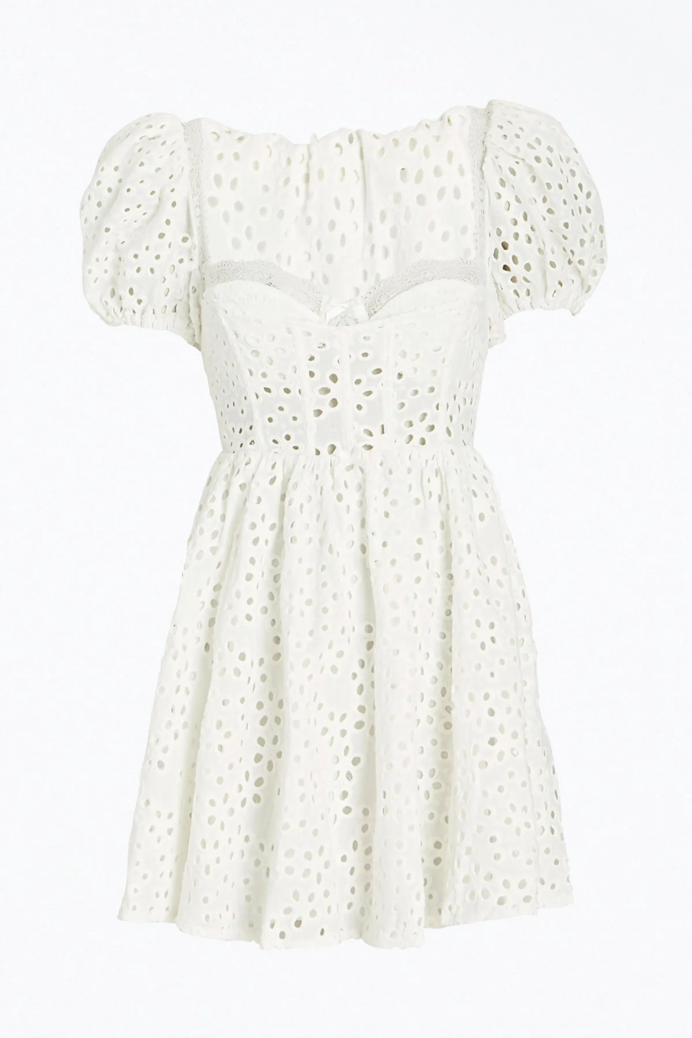 BECCA EYELET LINEN MINI DRESS