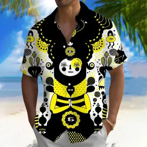 Bee Art Print Men's Pocket Short Sleeve Shirts