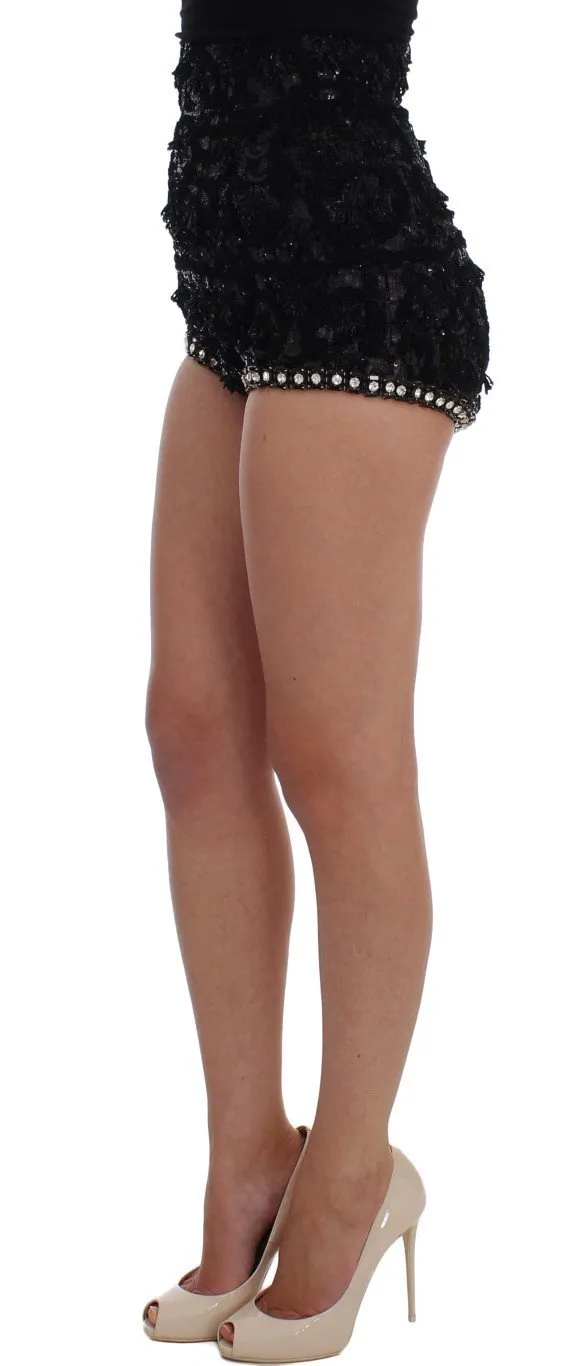 Black Crystal Sequined Mini Shorts