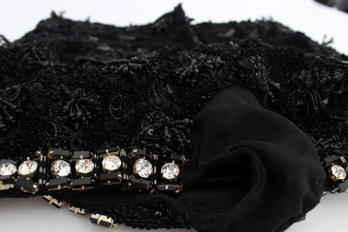 Black Crystal Sequined Mini Shorts