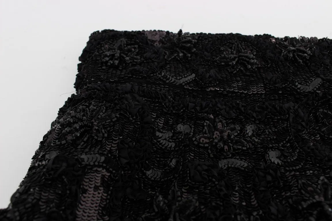 Black Crystal Sequined Mini Shorts