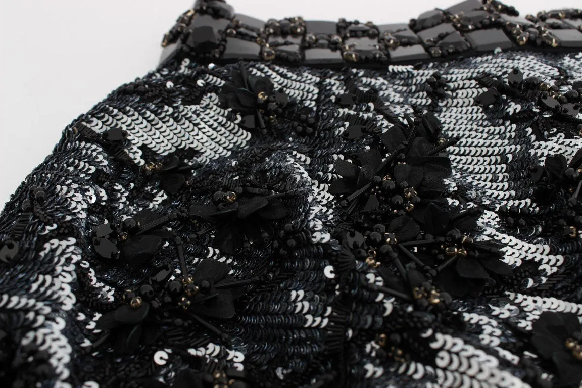 Black Silver Sequined Mini Shorts