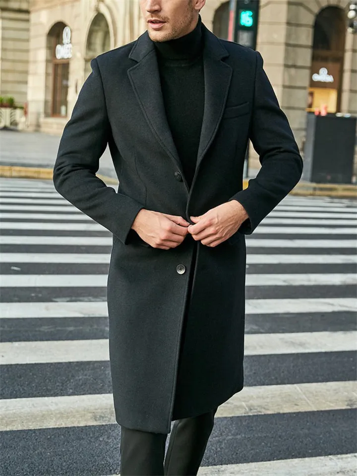 British Style Lapel Long Sleeve Single Breasted Long Coats for Men