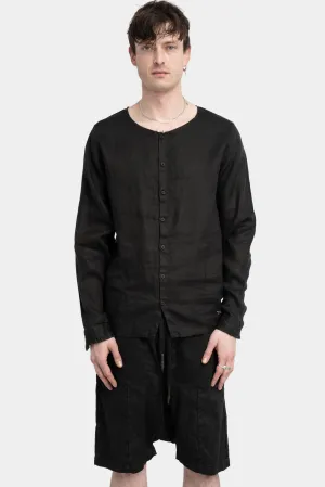 Collarless linen shirt, Black