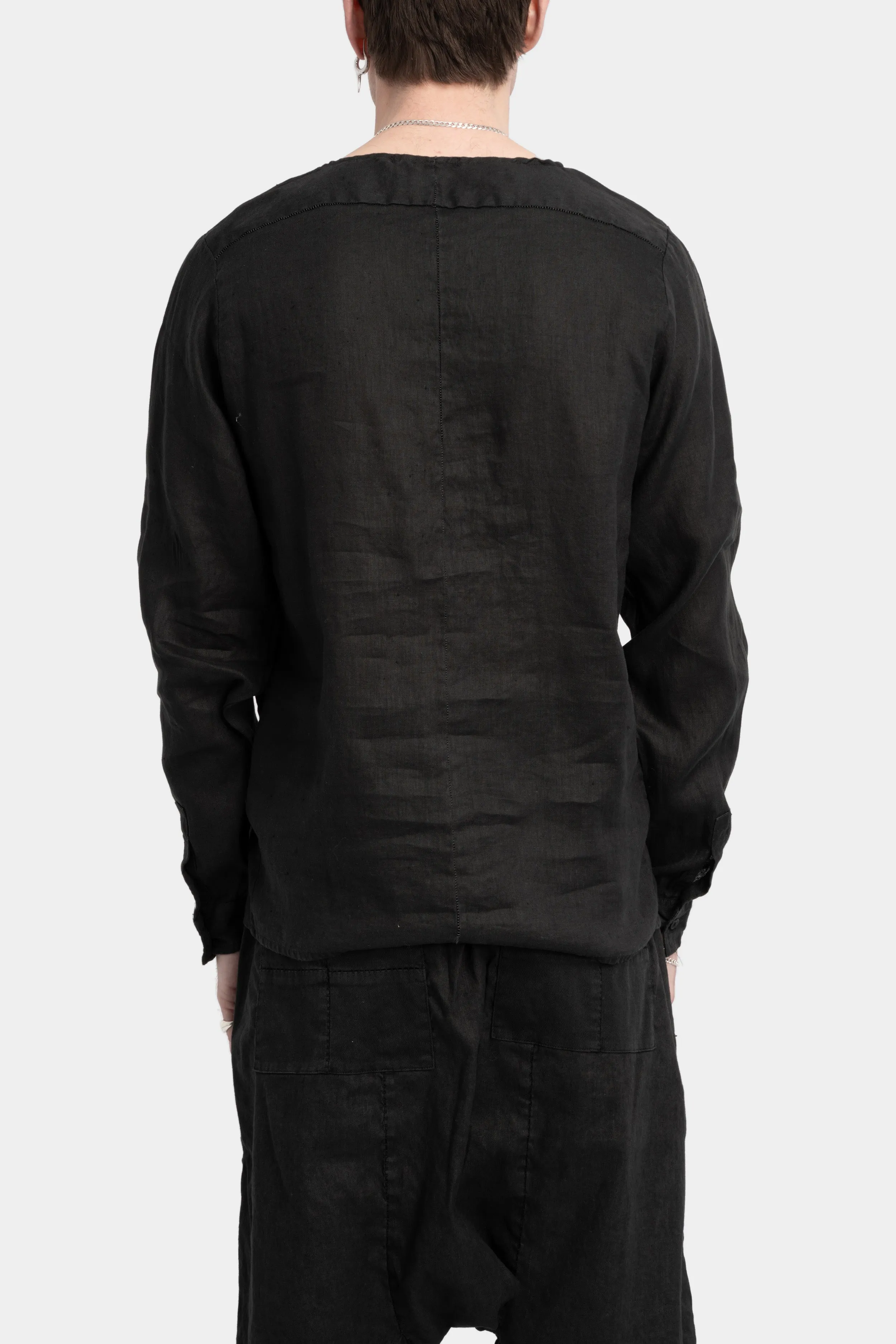 Collarless linen shirt, Black