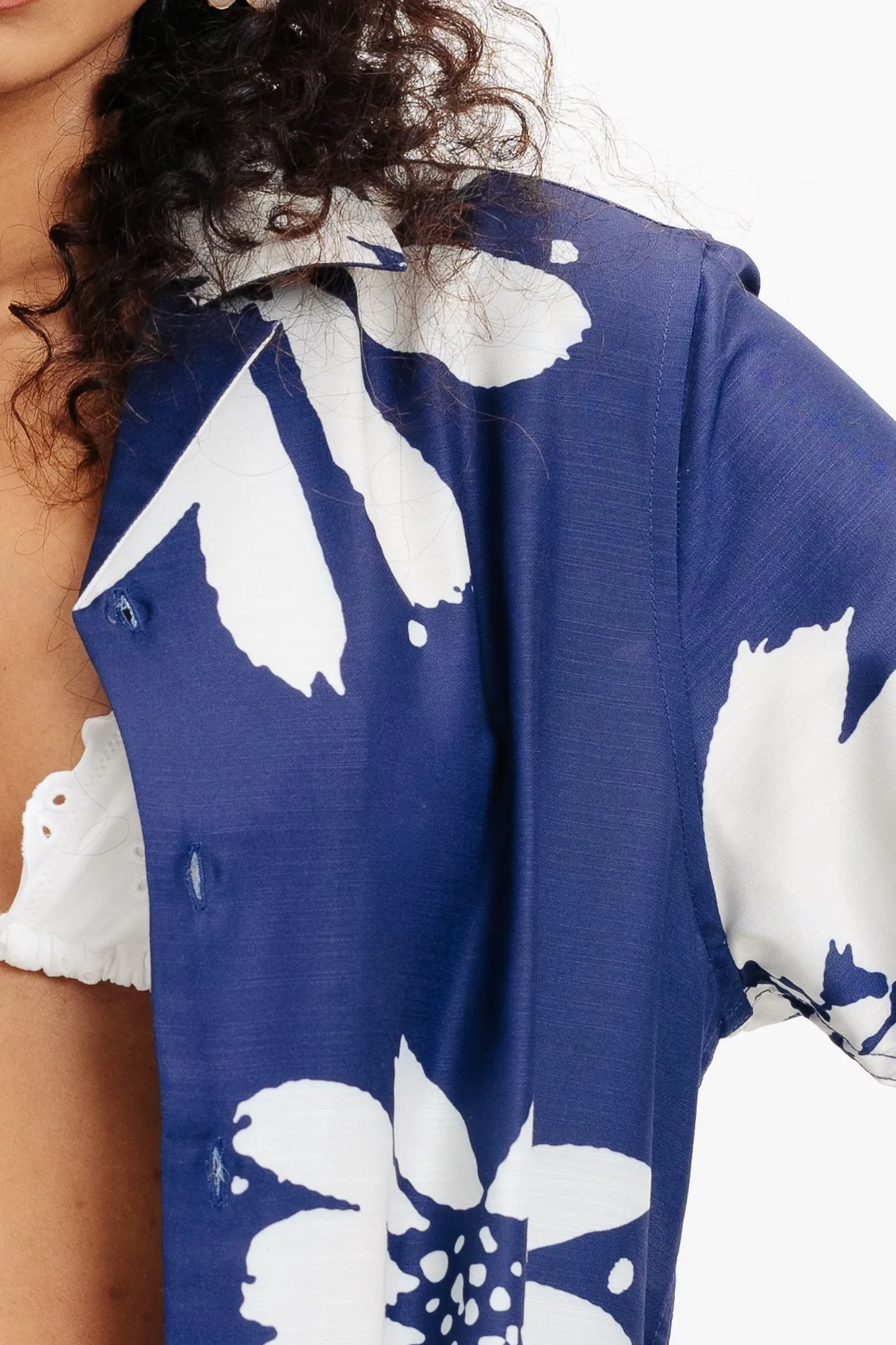 Cut Out Floral Linen Shirt