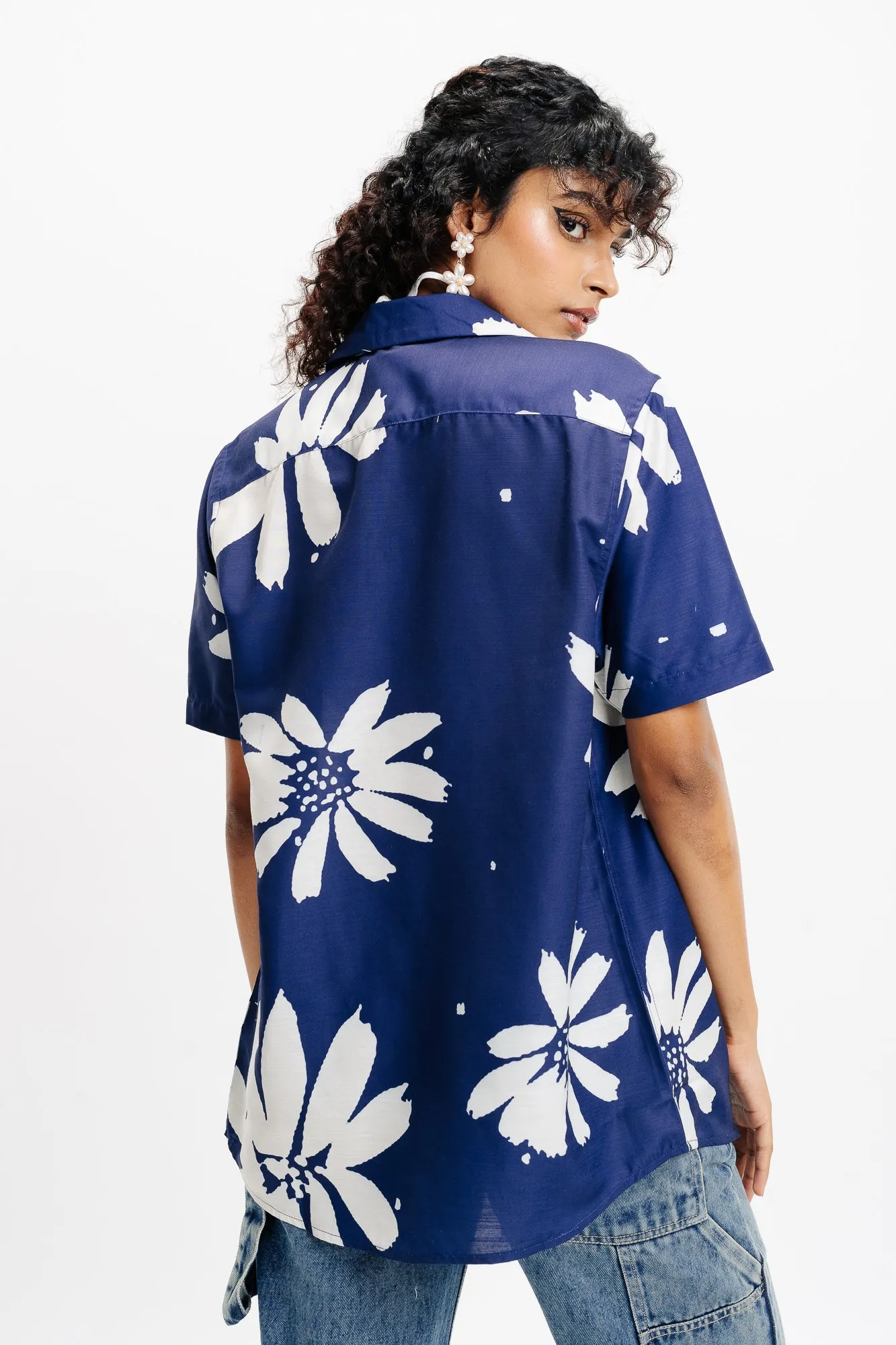 Cut Out Floral Linen Shirt