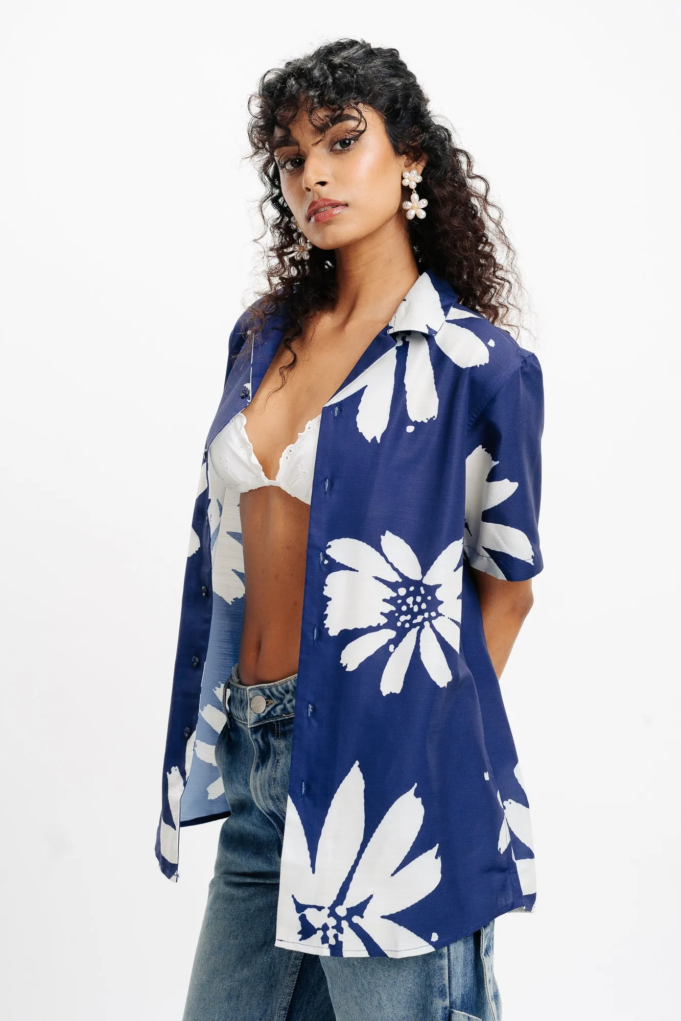 Cut Out Floral Linen Shirt