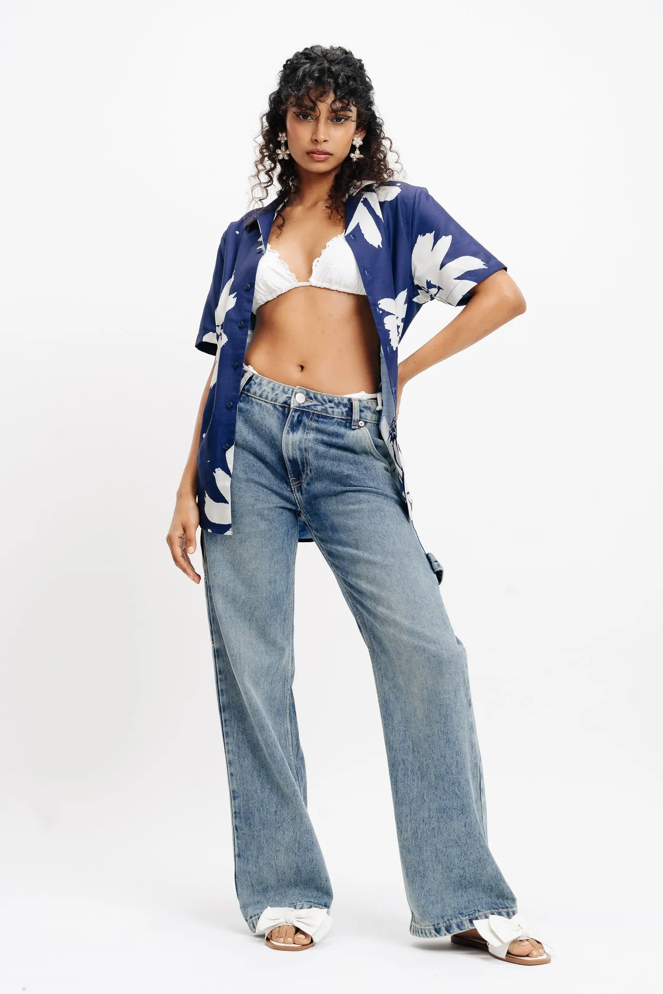 Cut Out Floral Linen Shirt