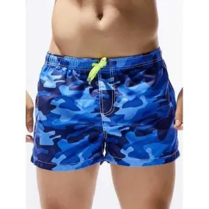 Drawstring Camouflage Print Hawaiian Board Shorts - Blue S