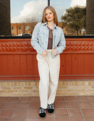 Ecru Drawstring Baggy Denim Pants WL24-9606