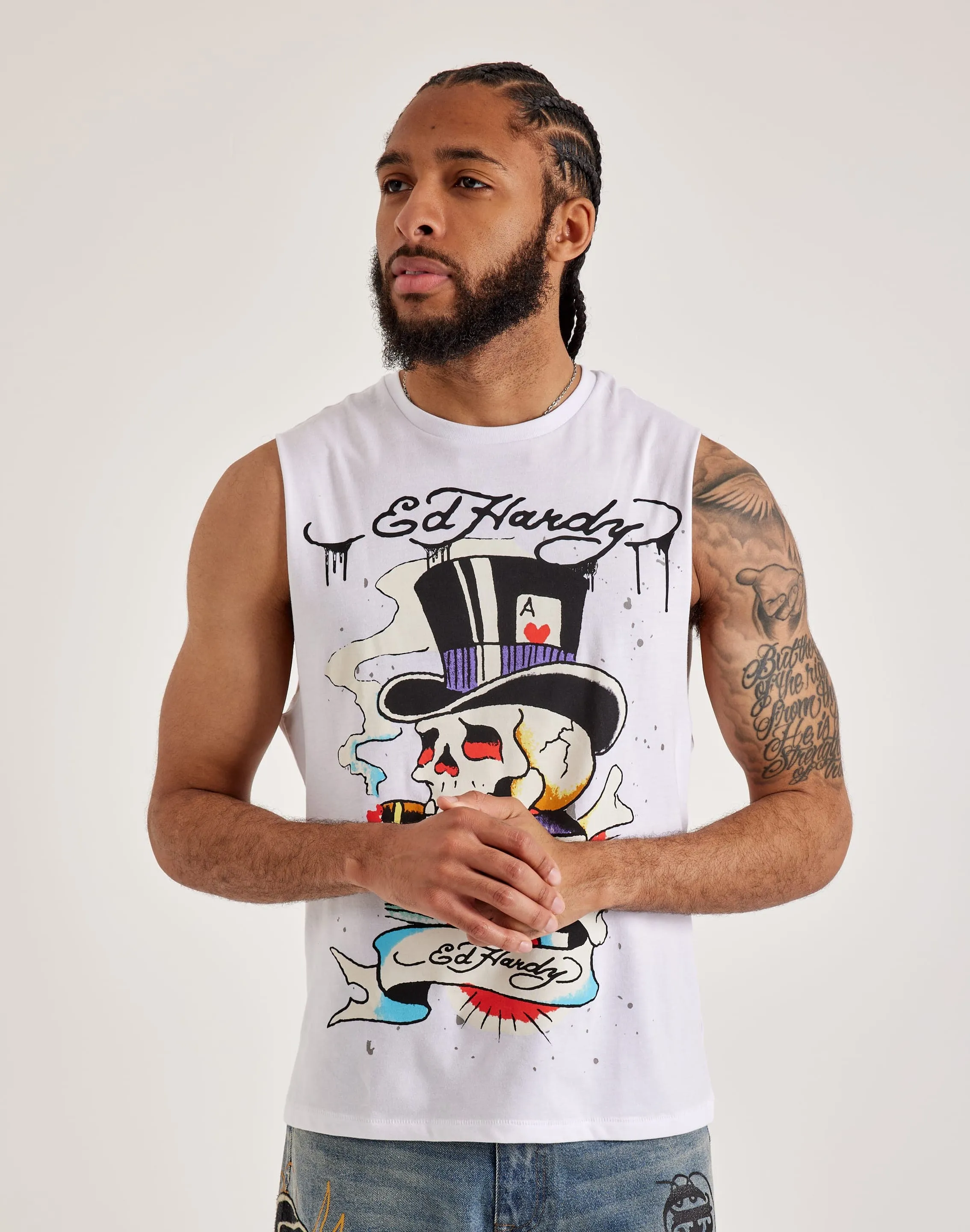 Ed Hardy Skull Top Hat Sleeveless Tee