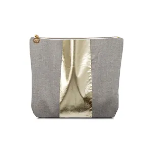 Flax & Metallic Faux Leather Racing Stripe Cosmetic Bag