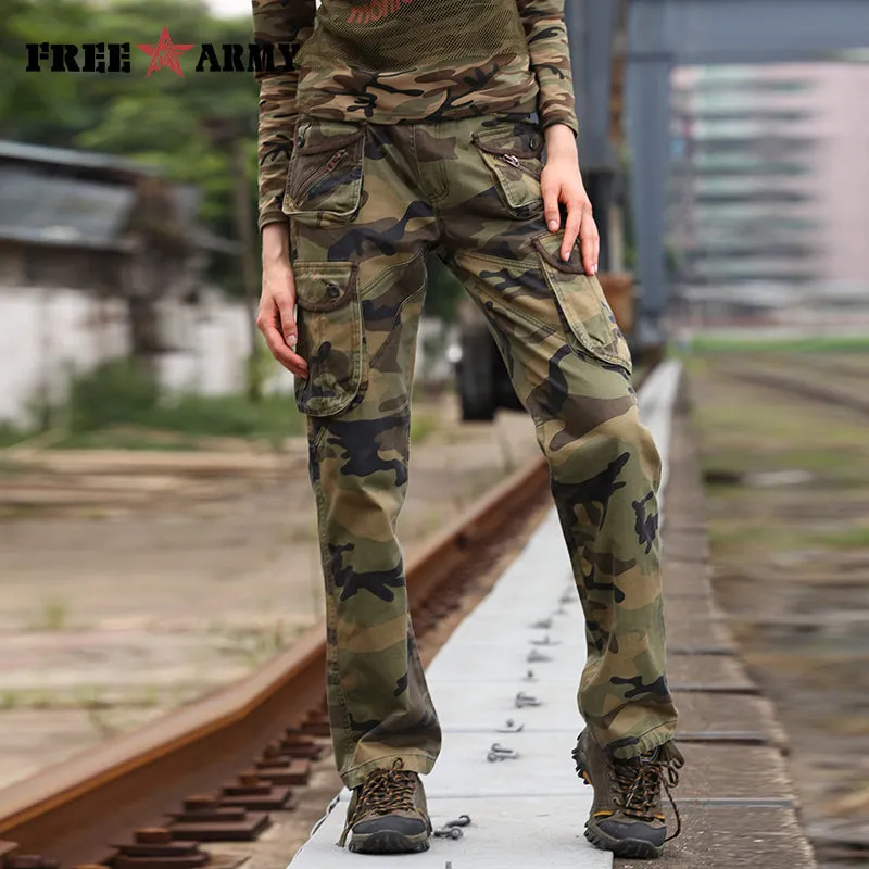 Free Army Brand Women's Camouflage Pants Pockets Cotton Casual Loose Full Length Cargo Women Pants Winter Outer Wear GK-918