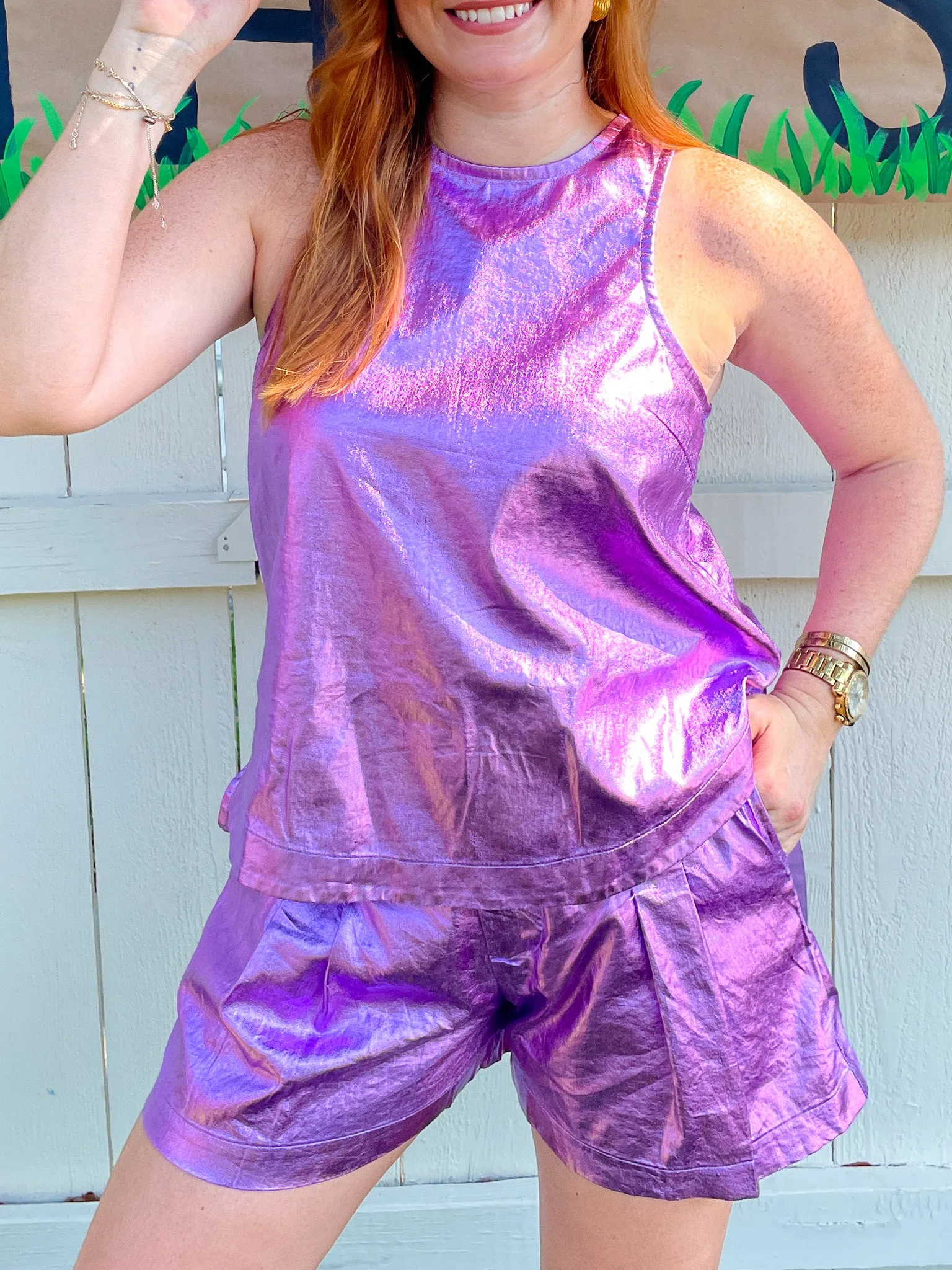 Frida Metallic Linen Top