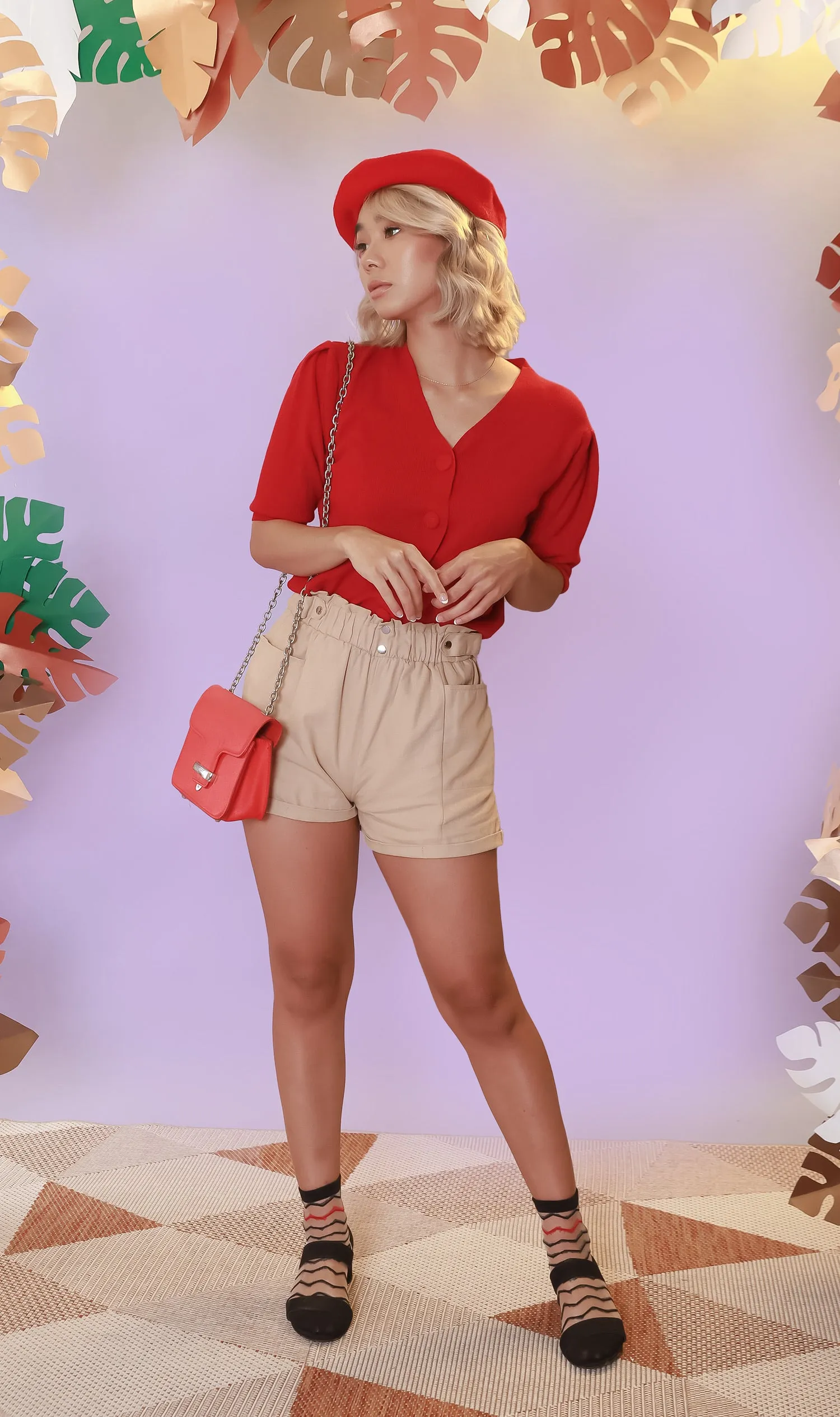 GEORGIA Ruched-Waist Shorts (Khaki)