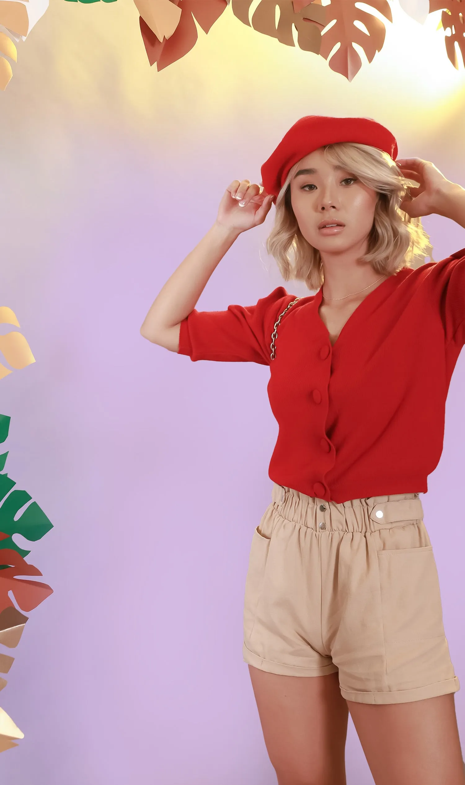 GEORGIA Ruched-Waist Shorts (Khaki)