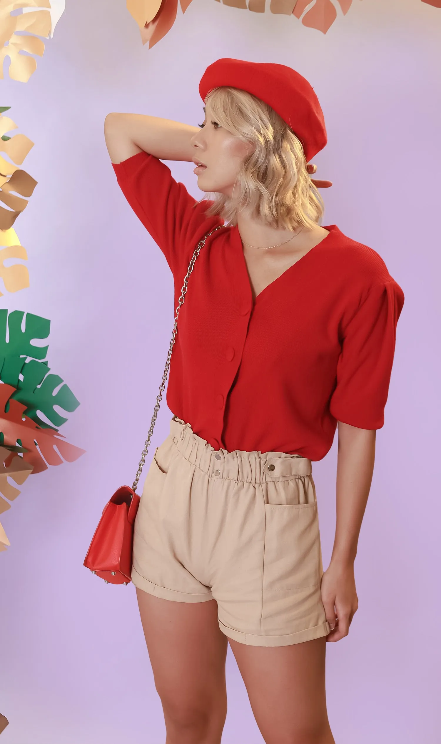 GEORGIA Ruched-Waist Shorts (Khaki)