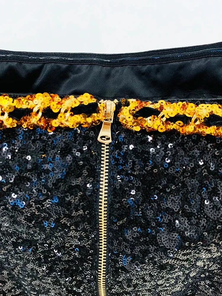 Gold Chains Sequined Strapless