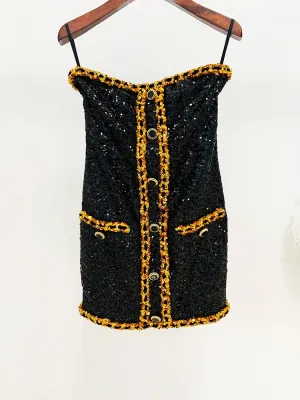 Gold Chains Sequined Strapless
