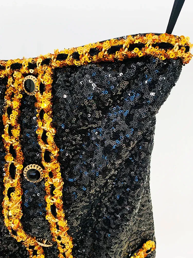 Gold Chains Sequined Strapless
