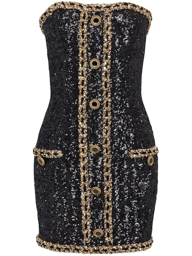 Gold Chains Sequined Strapless