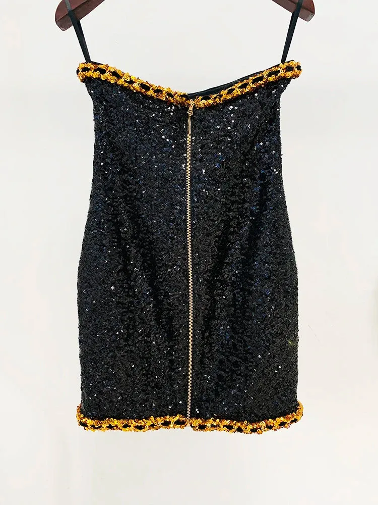 Gold Chains Sequined Strapless