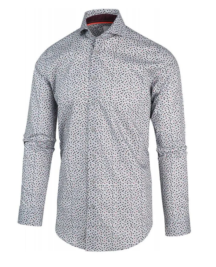 Grey Navy Flower Print Shirt