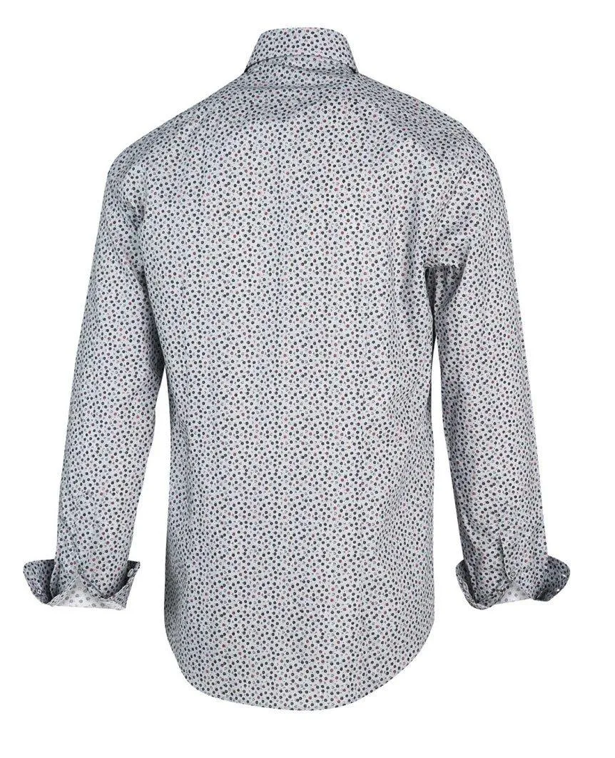 Grey Navy Flower Print Shirt