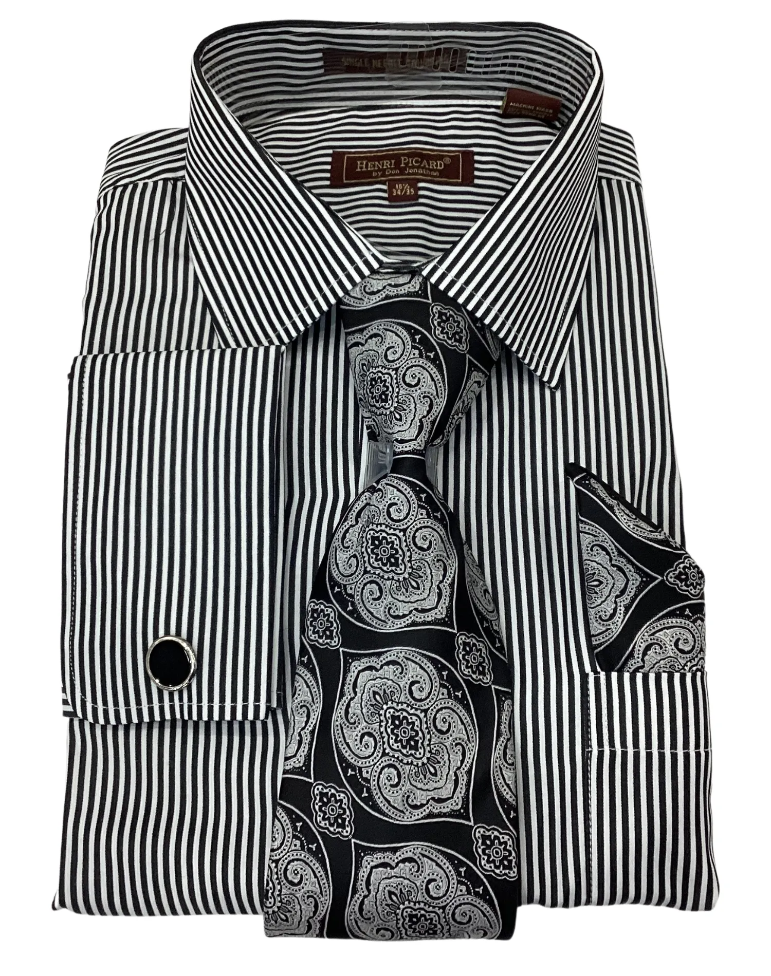 Henri Picard Pinstripe Regular Fit Combo Shirt - Black & White
