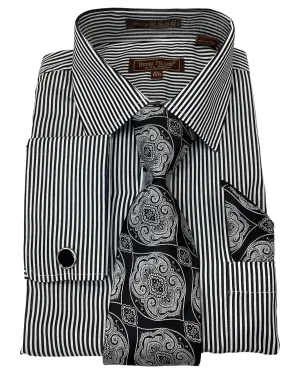 Henri Picard Pinstripe Regular Fit Combo Shirt - Black & White